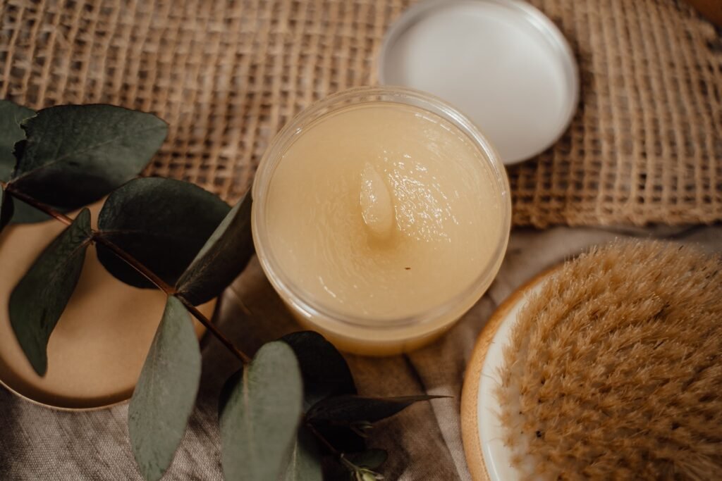 Close-up Photo of an Opened Container of Scrub Product