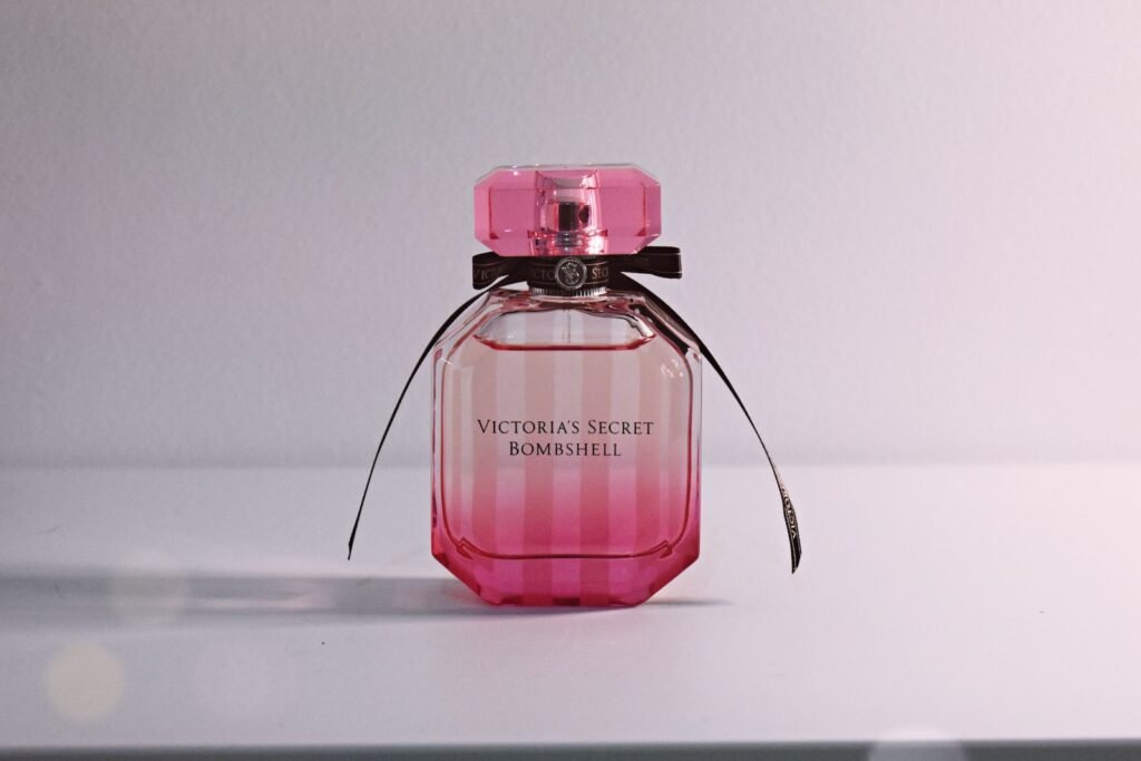 Victoria's Secret Bombshell Fragrance Bottle On White Surface