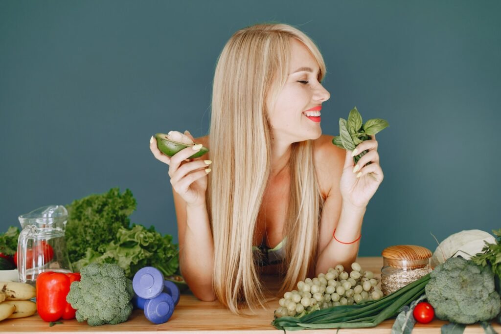 Blonde Woman and Vegetables